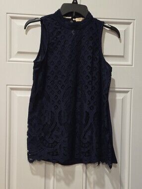 3/15$ Rewind Navy Sleeveless Lace Mock Neck Halter Top